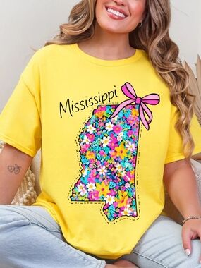 Yellow Mississippi Floral State Tee